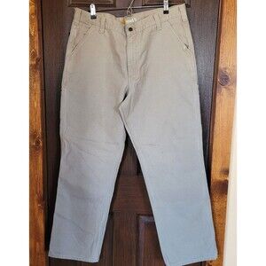 Carhartt Men's Size 37x31 Relaxed Fit Khaki Canvas Outdoor Heavy Work Pants